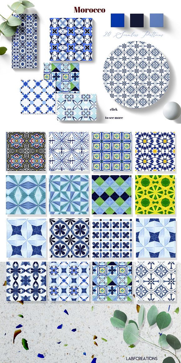 Morocco. Tropical. Watercolor tiles. in Illustrations - product preview 17