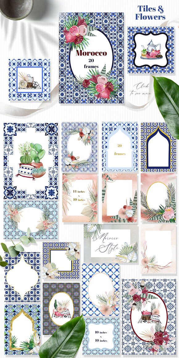 Morocco. Tropical. Watercolor tiles. in Illustrations - product preview 18
