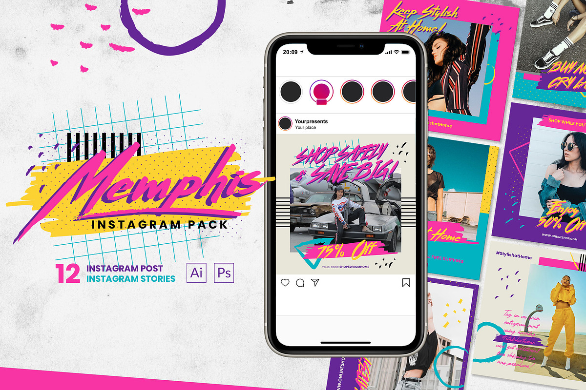 Memphis Instagram Pack in Instagram Templates - product preview 8
