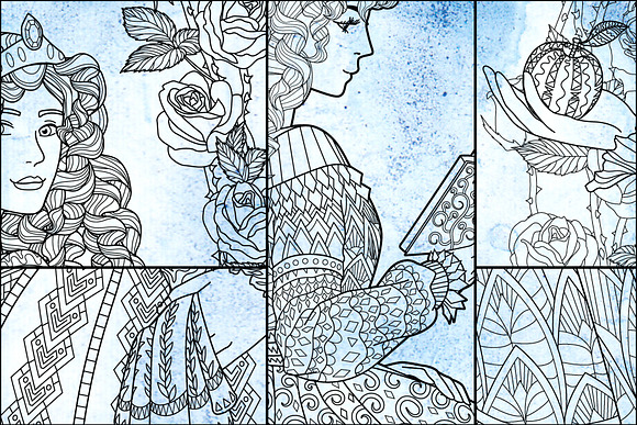 Coloring pages with princesses in Illustrations - product preview 2
