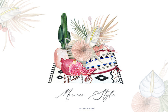Morocco. Tropical. Watercolor tiles. in Illustrations - product preview 19