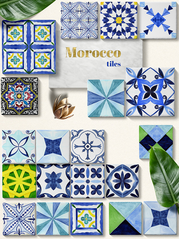 Morocco. Tropical. Watercolor tiles. in Illustrations - product preview 20