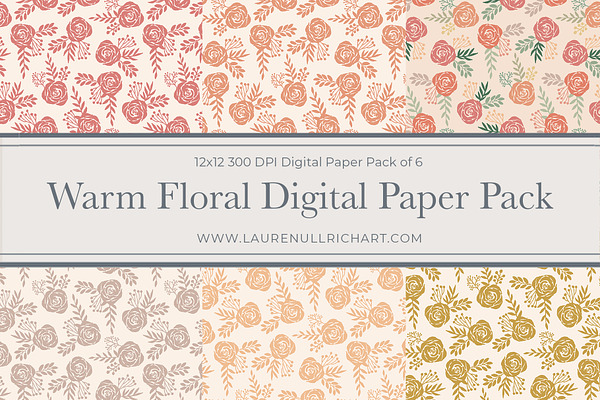 Warm Floral Digital Paper Pack