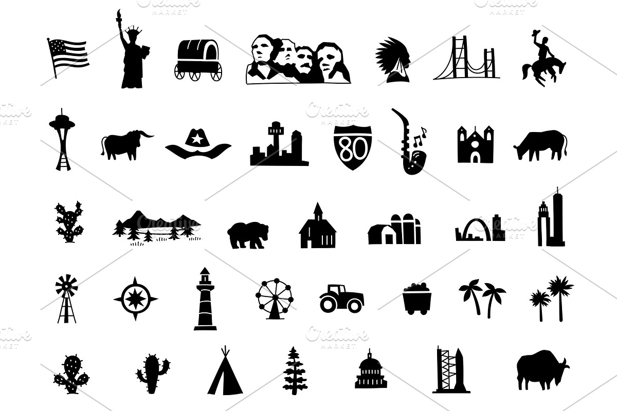 America set of black silhouette in Illustrations - product preview 8
