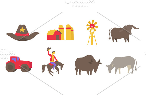USA Ranch icons set. Agriculture