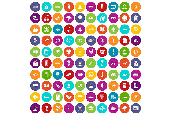 100 global warming icons set color