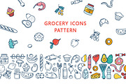 Grocery icons, patterns and borders