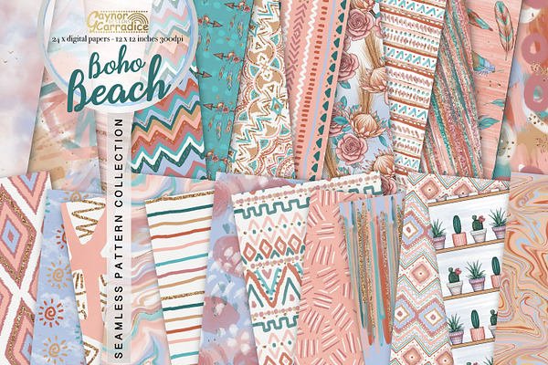 Boho Beach seamless pattern bundle