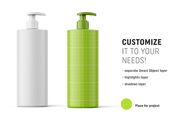 Matt cosmetic bottle mockup 500ml in Product Mockups - product preview 1
