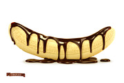 Banana in chocolate, vector icon