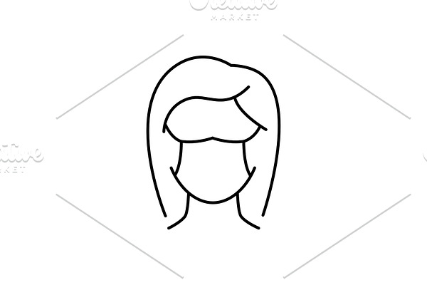 Woman in protective mask line icon