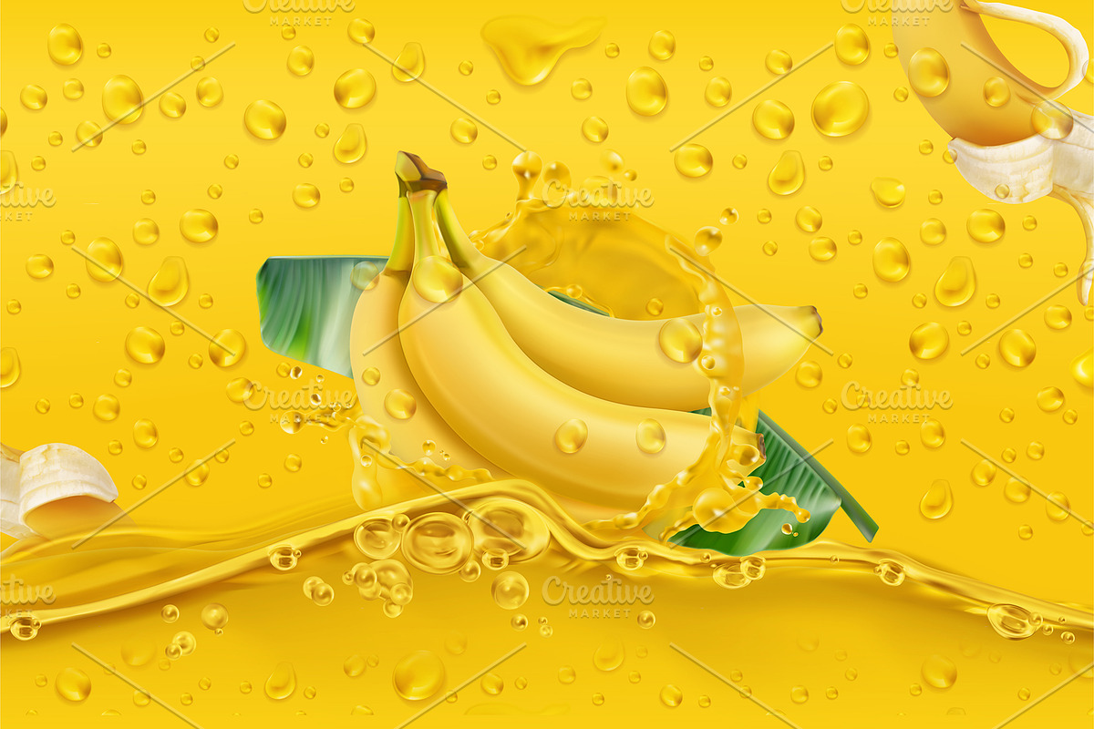 Banana in yellow splashes, vector in Illustrations - product preview 8