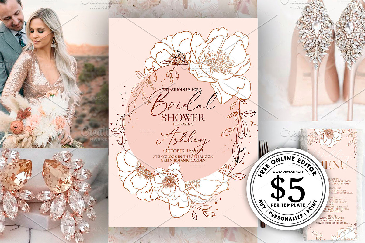 Peony bridal shower invitation in Templates - product preview 8