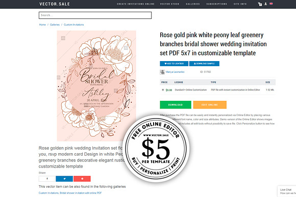 Peony bridal shower invitation in Templates - product preview 1