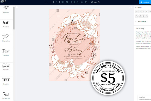 Peony bridal shower invitation in Templates - product preview 2