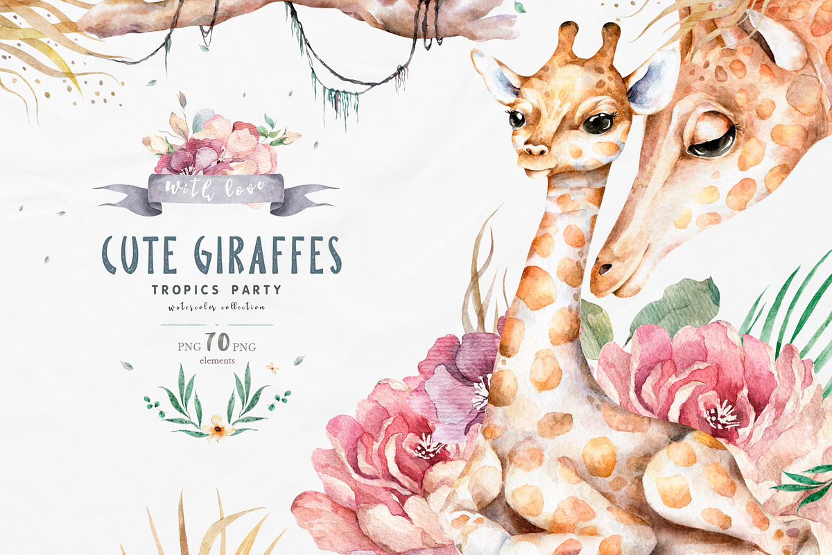 Cute Giraffes Watercolor Tropic in Illustrations - product preview 8