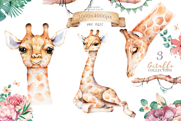 Cute Giraffes Watercolor Tropic in Illustrations - product preview 1