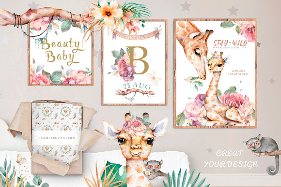 Cute Giraffes Watercolor Tropic in Illustrations - product preview 3