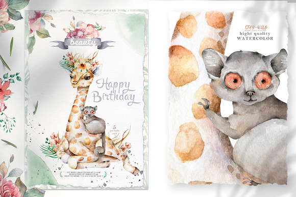 Cute Giraffes Watercolor Tropic in Illustrations - product preview 5