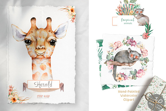 Cute Giraffes Watercolor Tropic in Illustrations - product preview 7