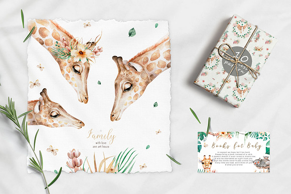 Cute Giraffes Watercolor Tropic in Illustrations - product preview 9