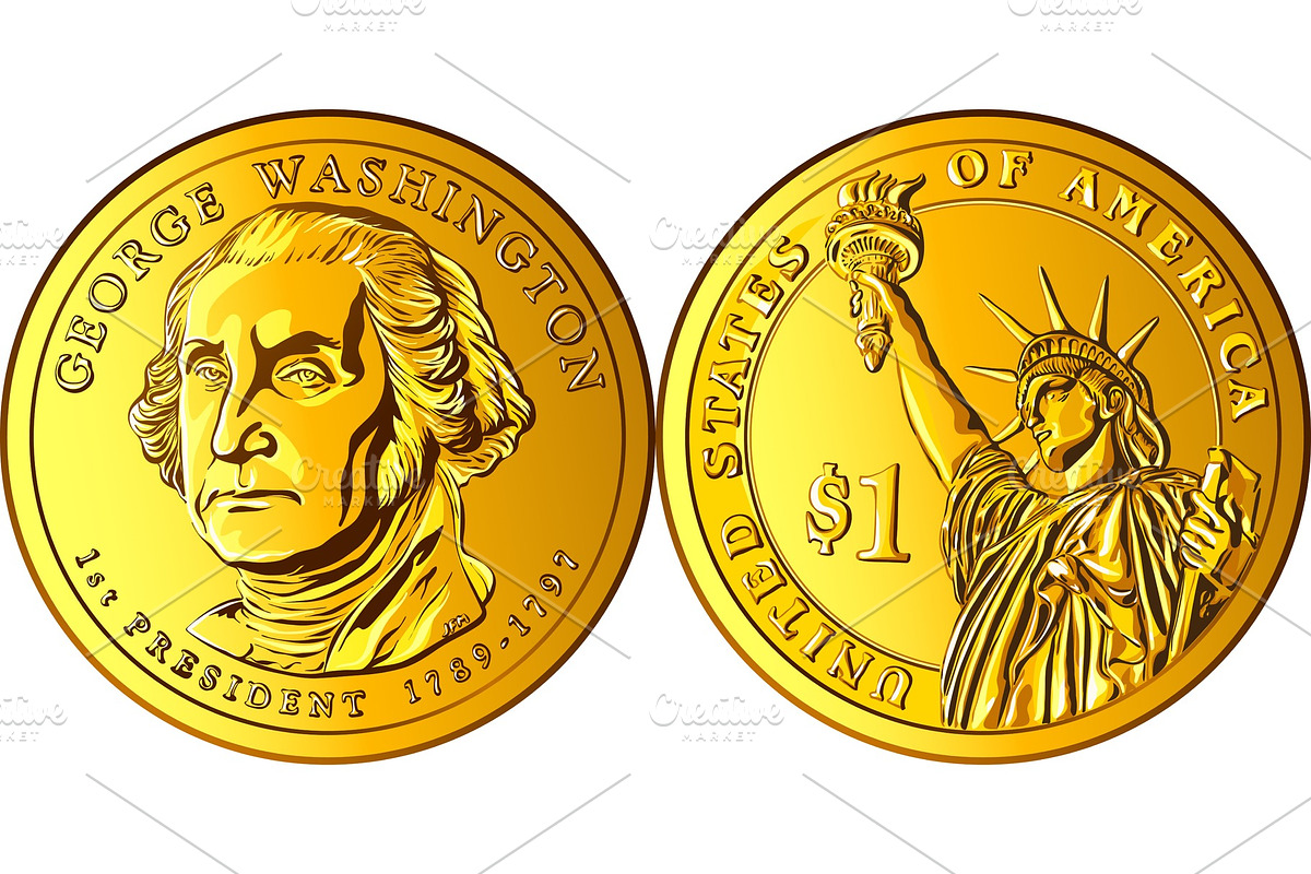 Vector American money gold coin one in Illustrations - product preview 8