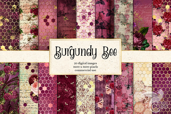 Burgundy Bee Digital Paper