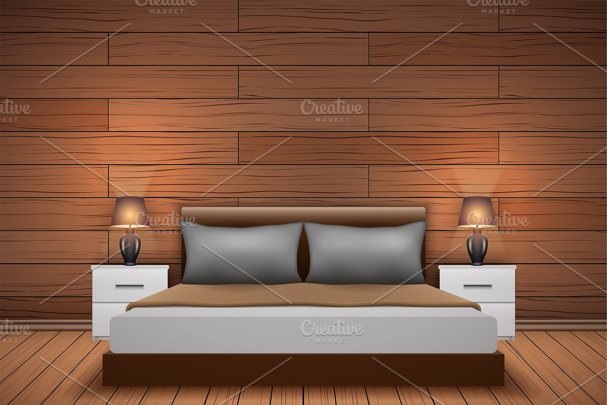 Bedroom interior with wood paneling in Objects - product preview 8