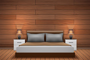 Bedroom interior with wood paneling