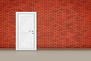 Red brick wall with closed door