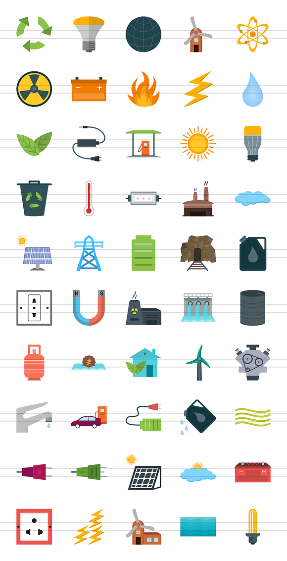 50 Energy Flat Multicolor Icons in Icons - product preview 1
