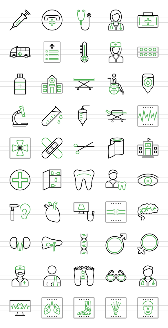 50 Medical Line Green & Black Icons in Icons - product preview 1