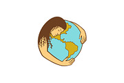 Mother Earth Hugging World Globe