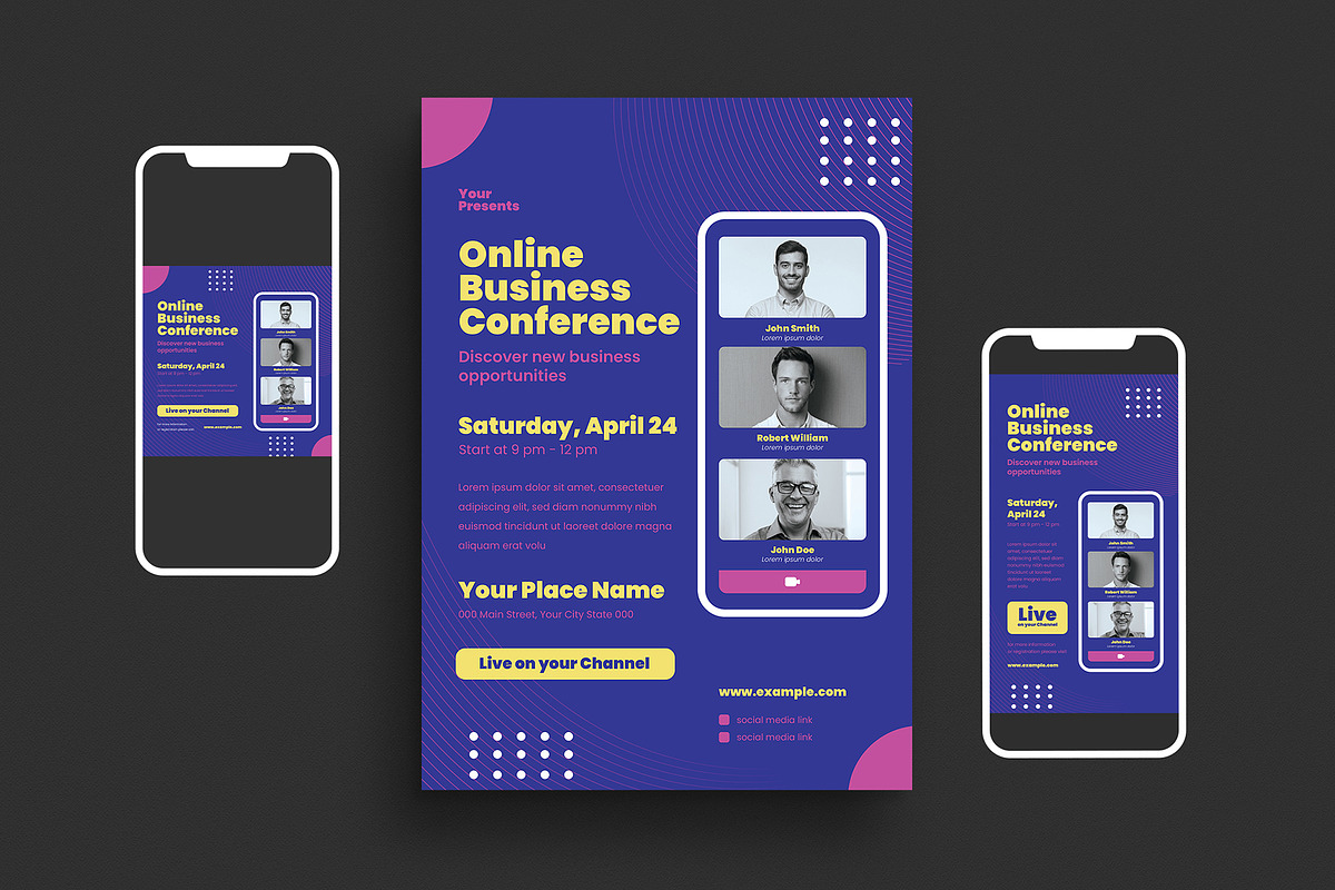Online Business Conference Flyer Set in Flyer Templates - product preview 8