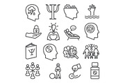 Psychology line icons set on white