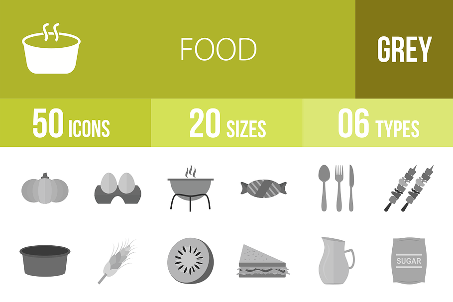 50 Food Greyscale Icons in Graphics - product preview 8