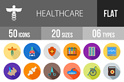 50 Healthcare Flat Shadowed Icons