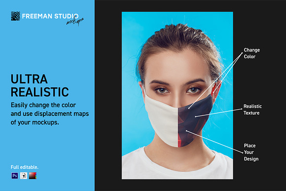Medical Mask Mock-Up Set in Mockup Templates - product preview 2