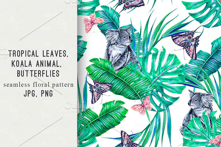 Tropical leaves,koala pattern in Patterns - product preview 8