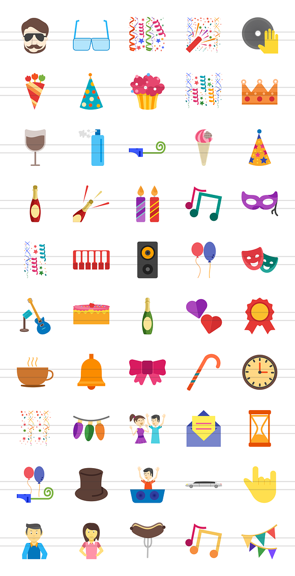 50 Party Flat Multicolor Icons in Graphics - product preview 1