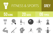 50 Fitness & Sports Greyscale Icons