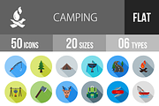 50 Camping Flat Shadowed Icons