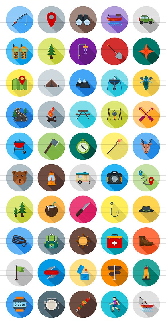 50 Camping Flat Shadowed Icons in Graphics - product preview 1