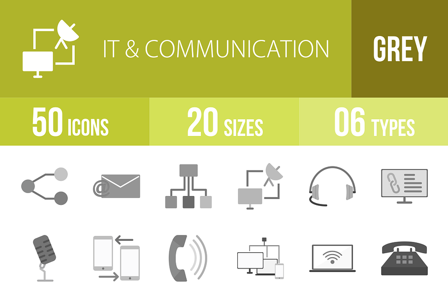 50 IT&Communication Greyscale Icons