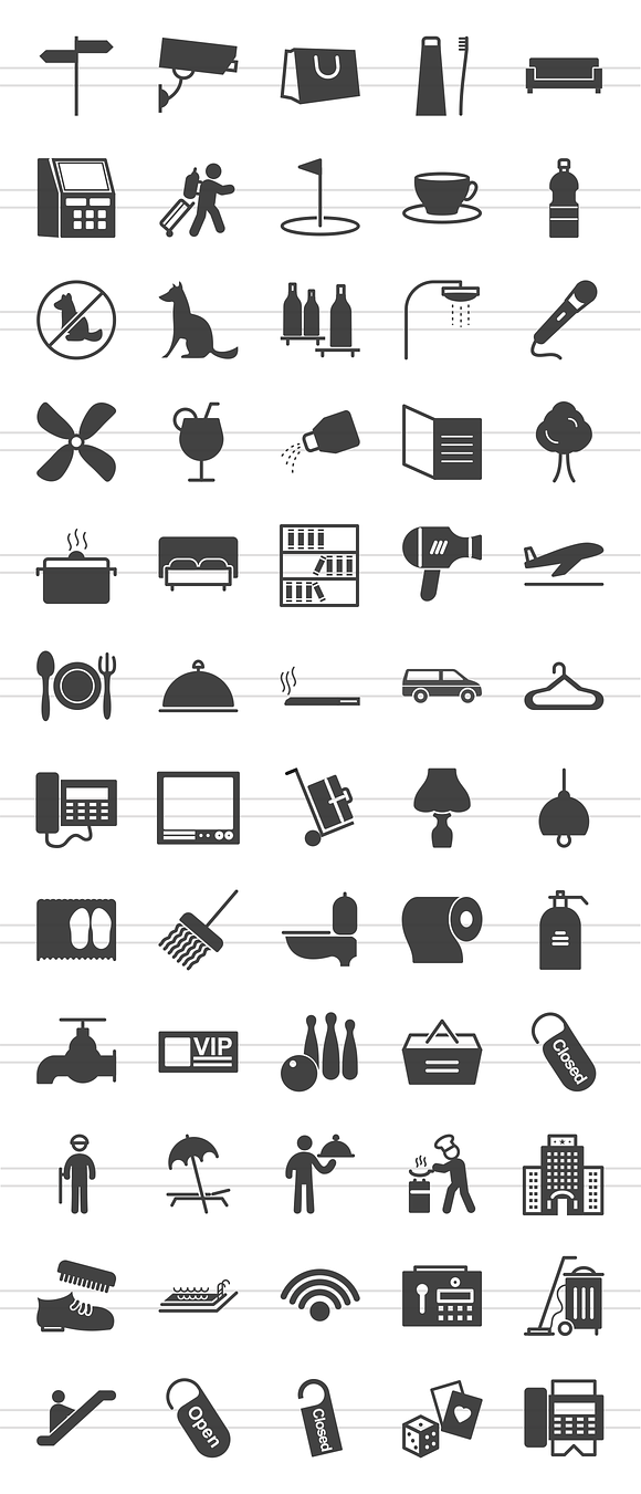 60 Hotel & Restaurant Glyph Icons in Graphics - product preview 1