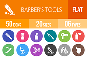50 Barber’s Tools Flat Round Icons