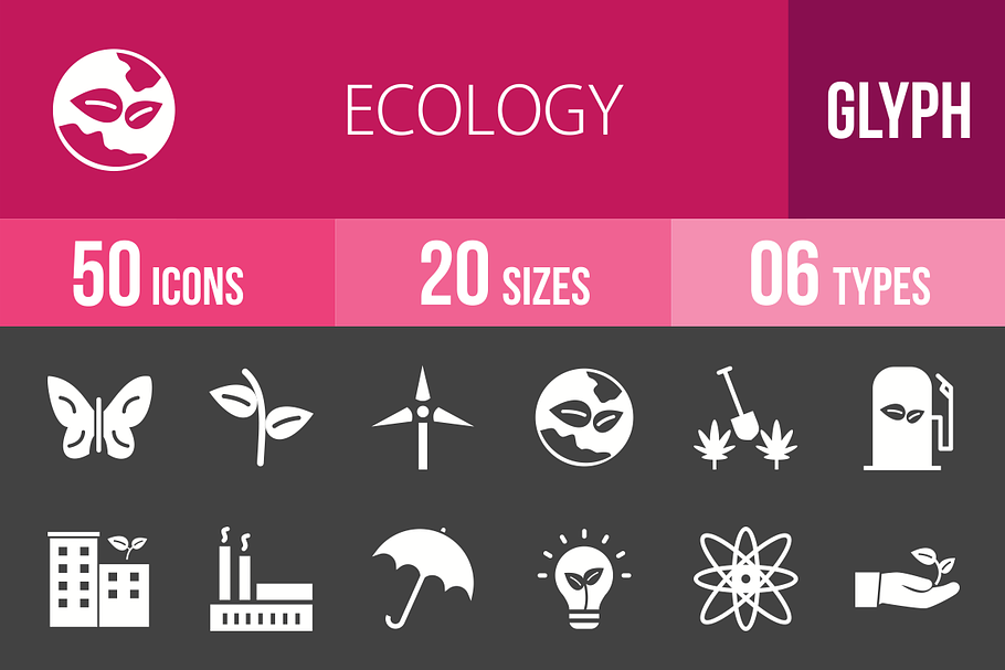 50 Ecology Glyph Inverted Icons
