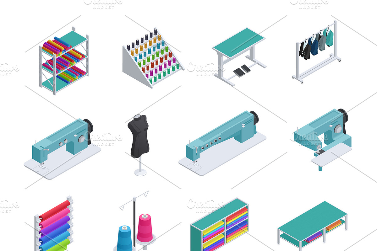 Garment factory isometric icon set in Icons - product preview 8