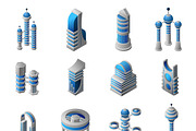 Future city isometric icons set