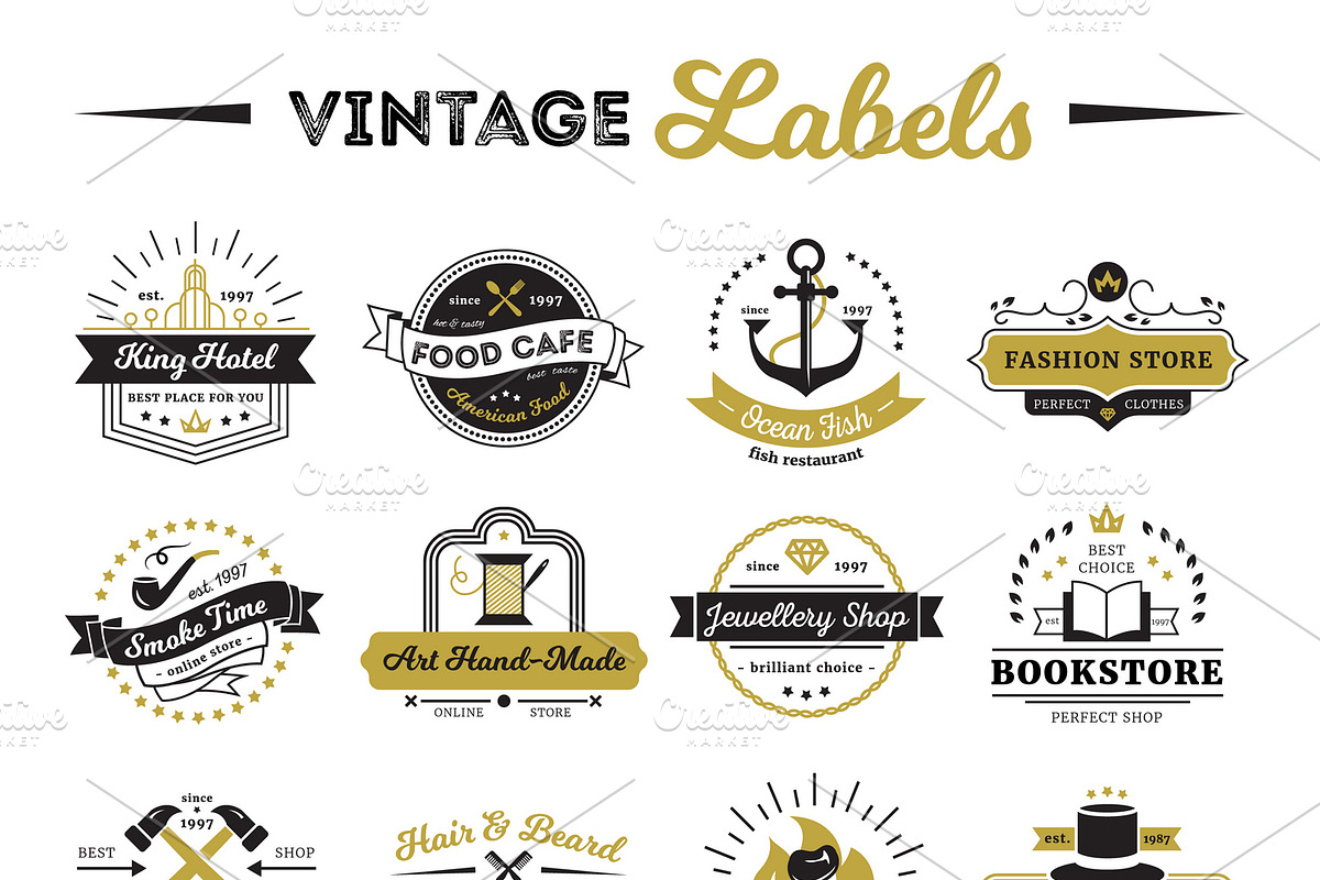 Shops and cafe vintage labels in Icons - product preview 8